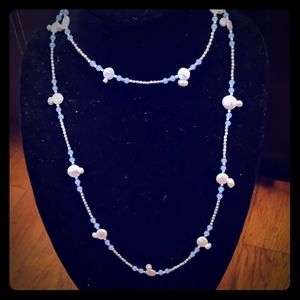 41" Wrap necklace or XL Sterling Silver & Pearls w